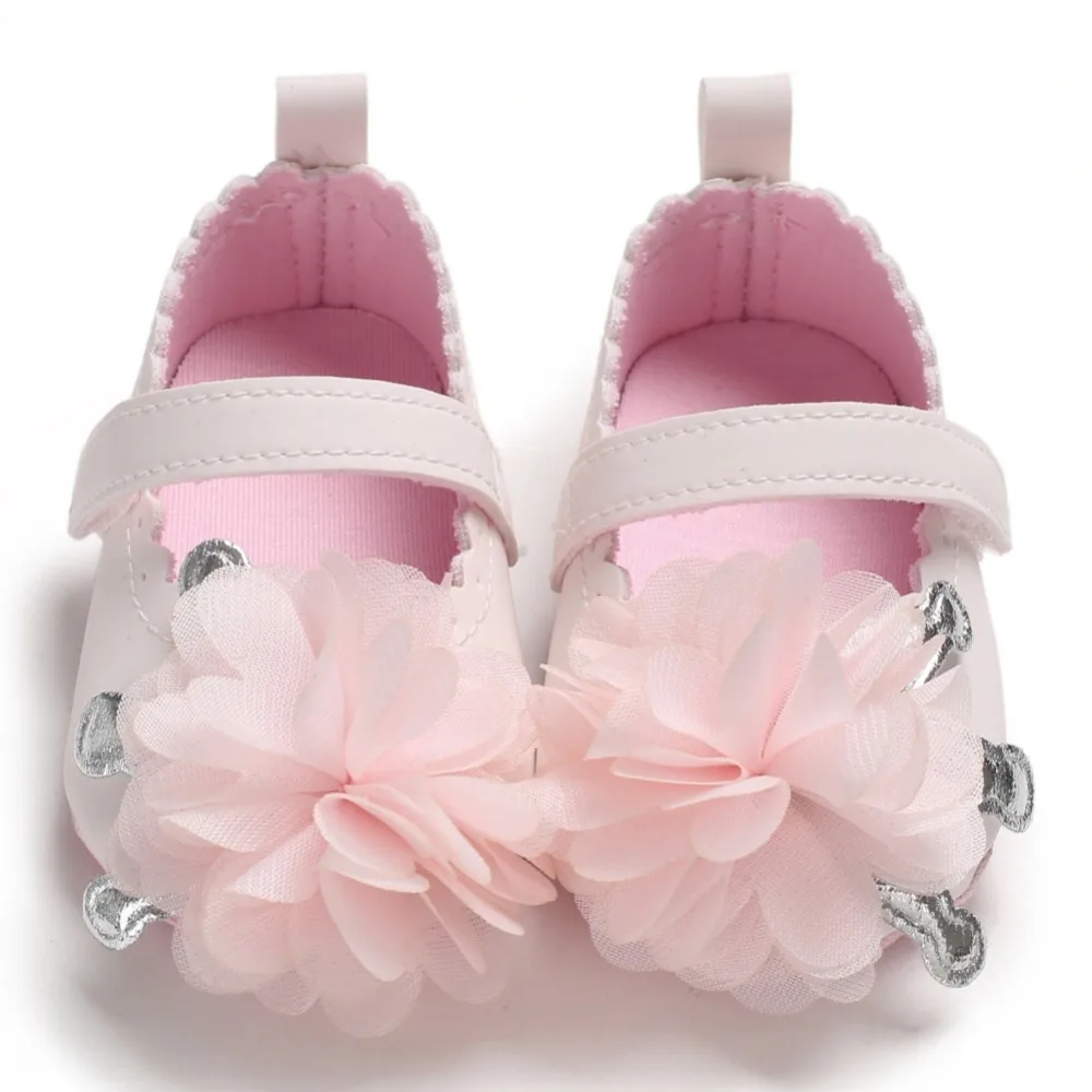 

Hot sale Baby Girls Toddler Infant First Walkers Spring Soft Sole Non-Slip PU Princess Casual Shoes with Flower 0-18M