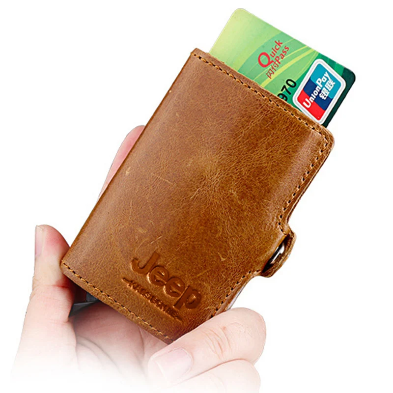 Гравировка Rfid кожаный мужской алюминиевый кошелек Повседневный кредитный держатель для карт блокирующий мини волшебный кошелек автоматический кошелек для карт