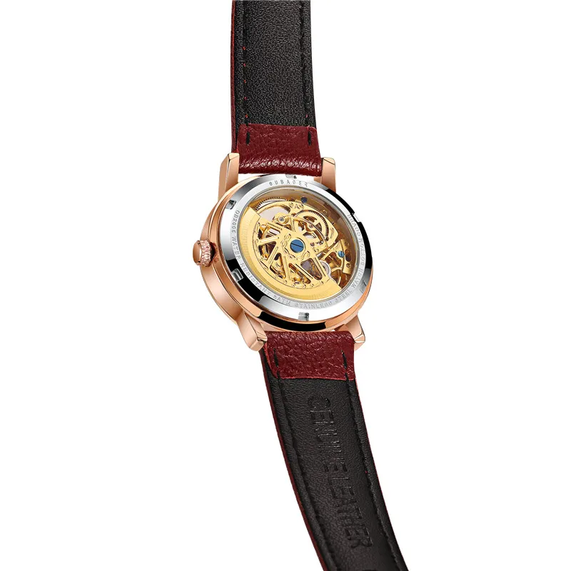Relogio feminino, OUBAOER, автоматические механические часы для женщин, модные, стразы, полый дизайн, часы с кожаным ремешком, водонепроницаемые часы