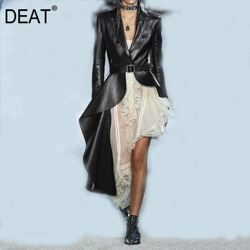Женская Асимметричная ветровка DEAT осенне зимняя Ветровка из искусственной кожи
