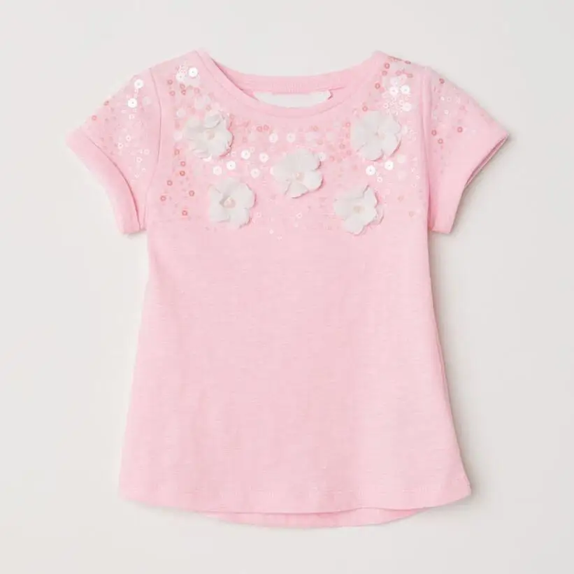 

Little Maven Children 2021 Summer New Baby Girls Clothes Tee Tops Cotton Brand Adorable Flower Applique T Shirt Toddler Shirts