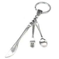 new creative fashion knife and spoon unique fork key chain tableware keychain jewelry handmade charm bag car souvenir party gift
