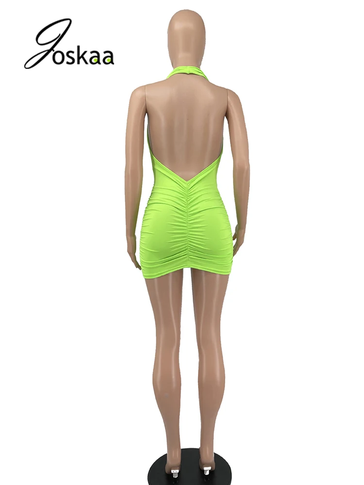 

Joskaa Women Summer Backless Mini Dress Bandage Slim Hips Clubwear Party Birthday Vacation Outfits 2021 Fashion Solid Clothes