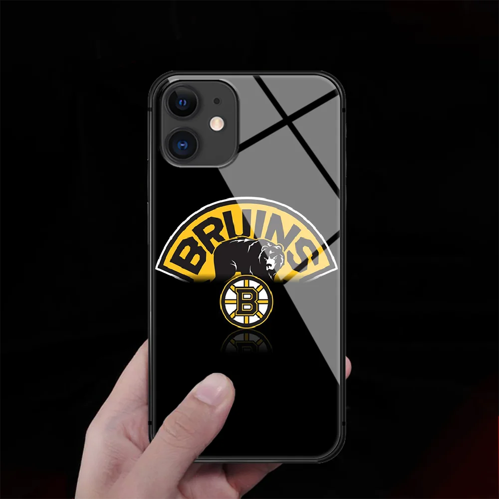 

Ice Hockey Boston Team Tempered Glass Phone Case Cover For IPhone 5 6 7 8 11 S Plus Xr X Xs Pro Max Mini Se 2020 Black Painting