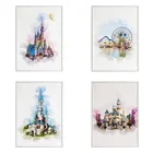 Акварель Disney Мечта принцессы Замок холст абстрактная живопись мультфильм Плакаты и принты настенные картины для детский домашний декор