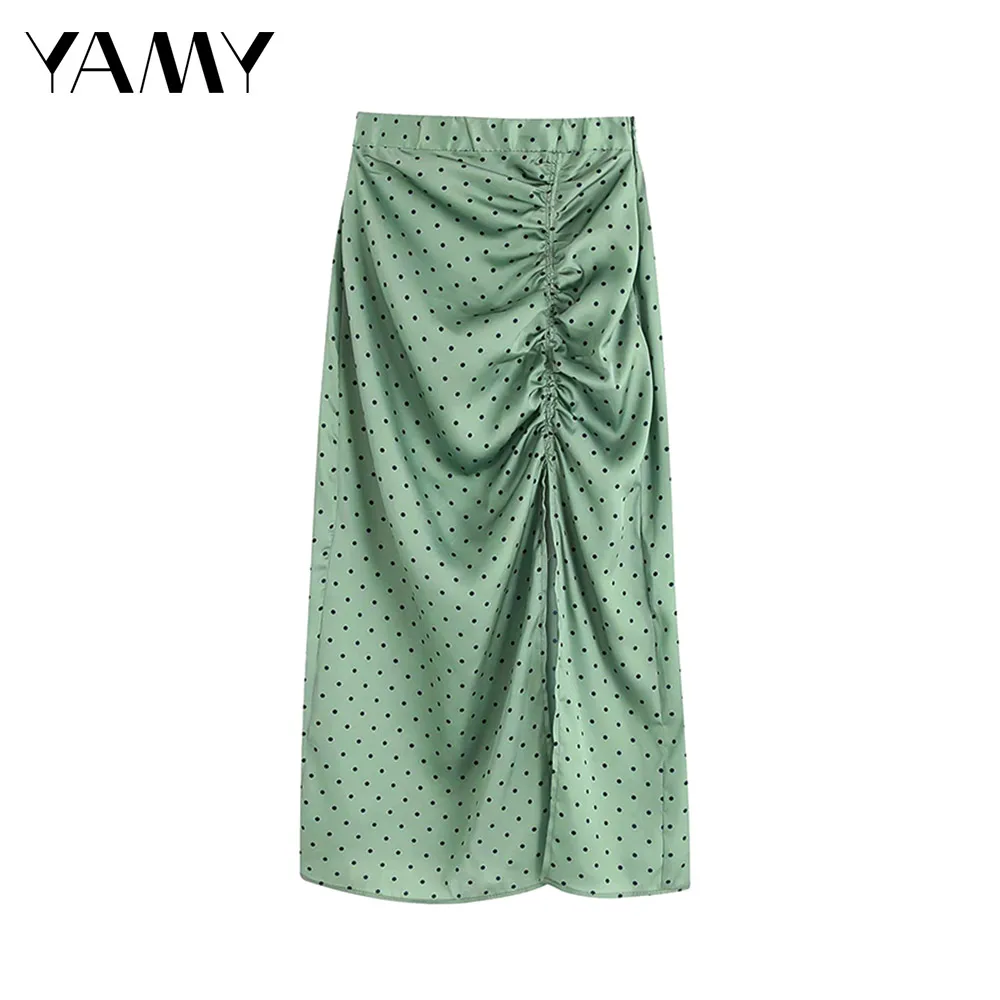 

Юбка Женская средней длины с Боковым Разрезом, Зеленая атласная юбка средней длины с завышенной талией, шикарная юбка с низом, zora vicky