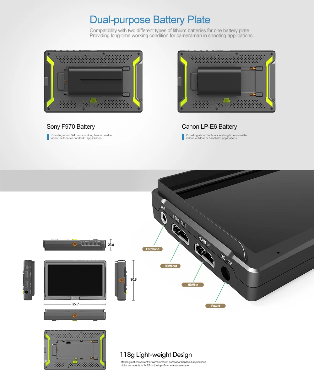 Полевой монитор Eyoyo E5 для цифровой зеркальной камеры 5 дюймов 4K HDMI вход выход IPS
