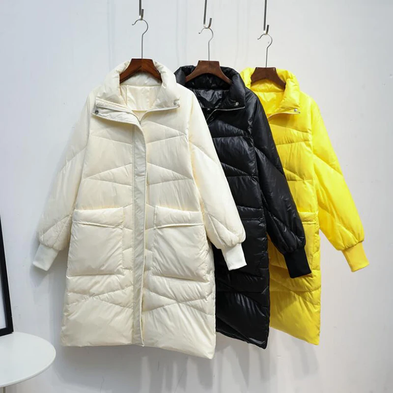 Сверхлегкий женский пуховик размера плюс 2020 осенне зимнее длинное пальто 90%