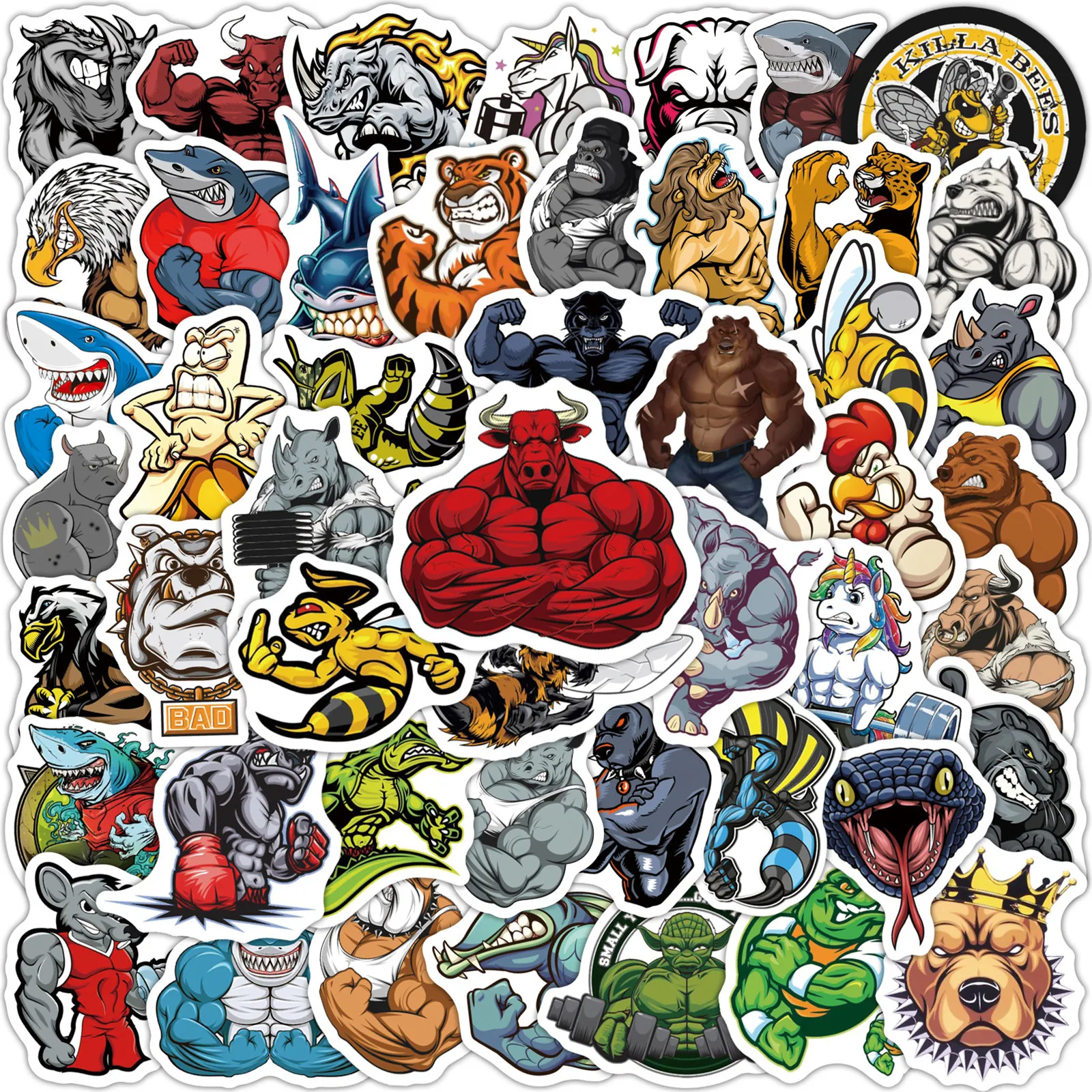 

10/30/50PCS New Muscle Animal Graffiti Waterproof Sticker Suitcase Notebook Refrigerator Water Cup Stationery BoxHelmetWholesale