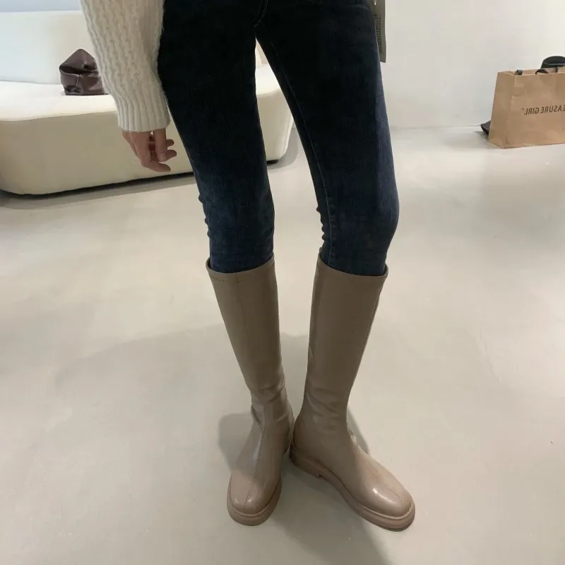 

Женские кожаные ботинки, обувь на низком каблуке, базовые римские ботинки на расширяющемся книзу каблуке, женские резиновые ботинки, обувь ...