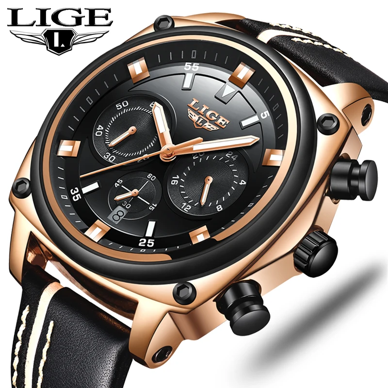 2019 LIGE новые модные мужские часы Топ бренд Роскошные большой циферблат военные