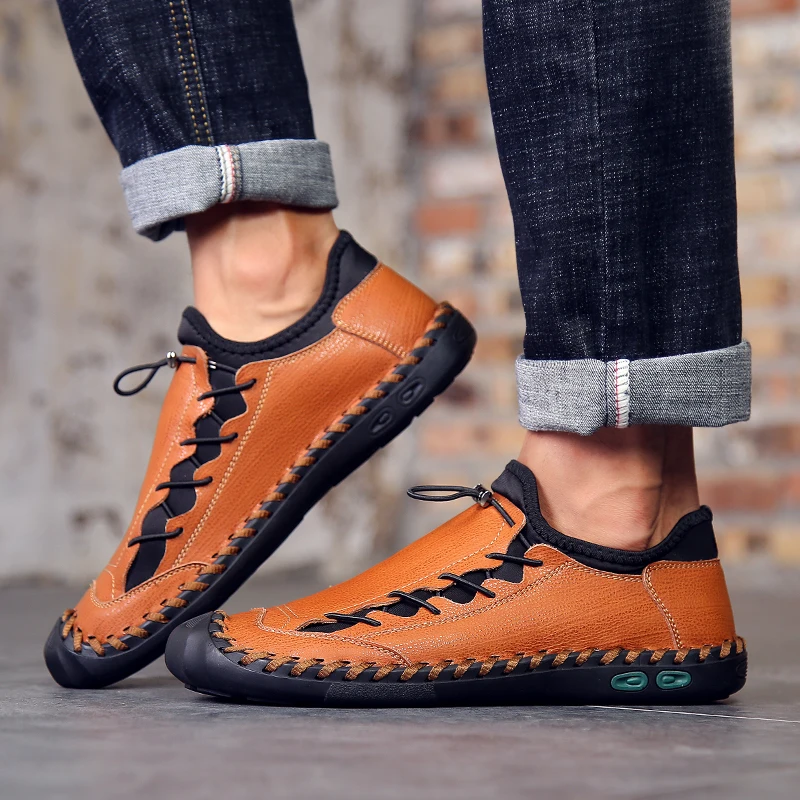 New Men Genuine Leather Casual Shoes Comfortable Loafers Quality Split Flat Hot Sale Moccasins | Обувь