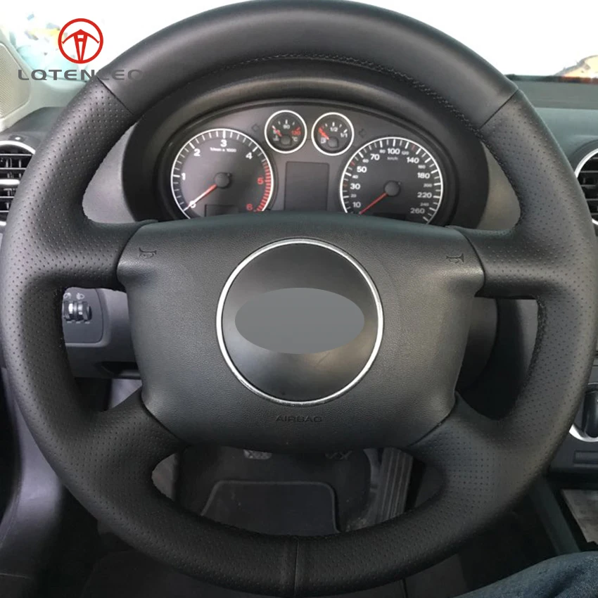 Черный чехол LQTENLEO из натуральной кожи для рулевого колеса автомобиля сделай сам