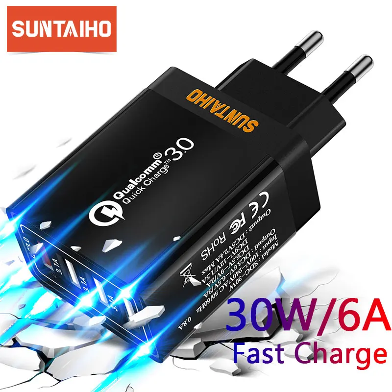 Suntaiho USB Зарядное устройство быстрое зарядное устройство QC 3,0 для iPhone X 4-Порты и разъёмы быстрое настенное зарядное устройство для samsung S9 Xiaomi huawei мобильного телефона Зарядное устройство