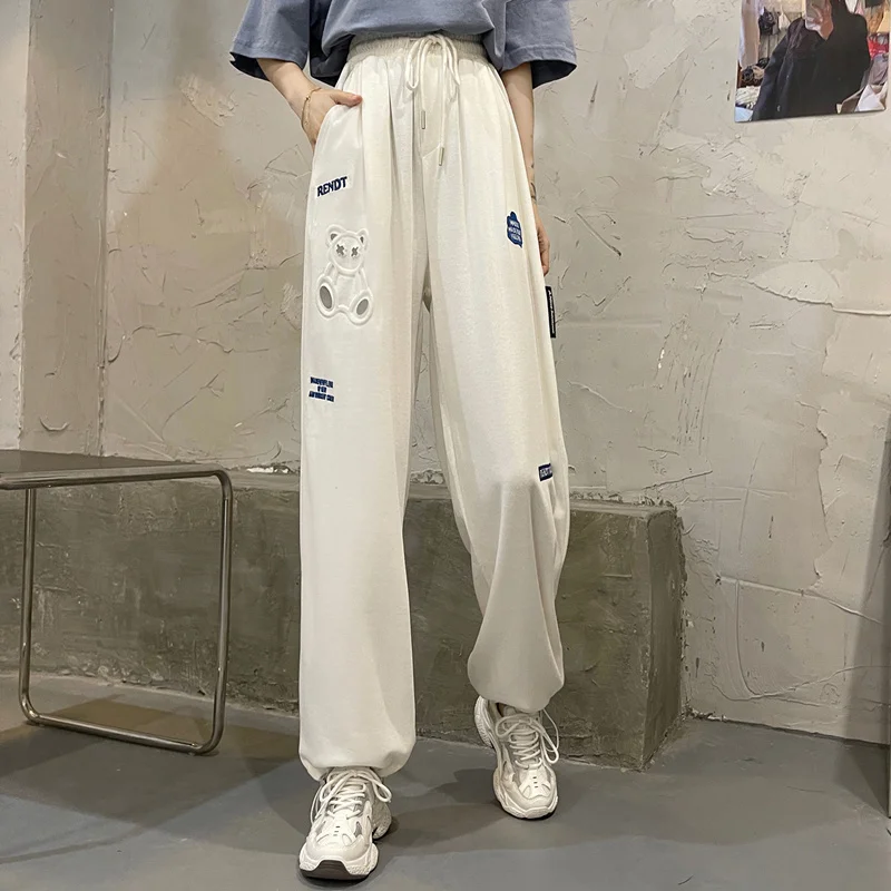 

Design Sense Niche Bear Fried Street Pants Women's Summer Ins Trendy Loose High Waist Wide Leg Sports Ankle-tied Harem Jum