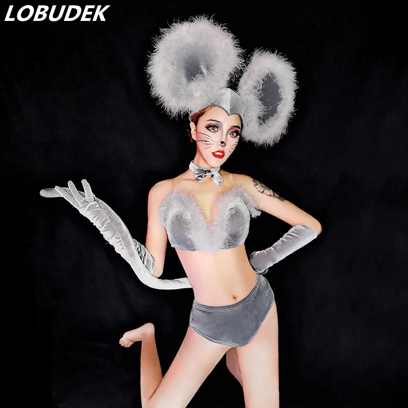 

Sexy Bar DJ Nightclub Festival Party Dance Team Performance Outfit Gray Rat Role-playing Animal Mouse Cosplay Costume Stage Wear