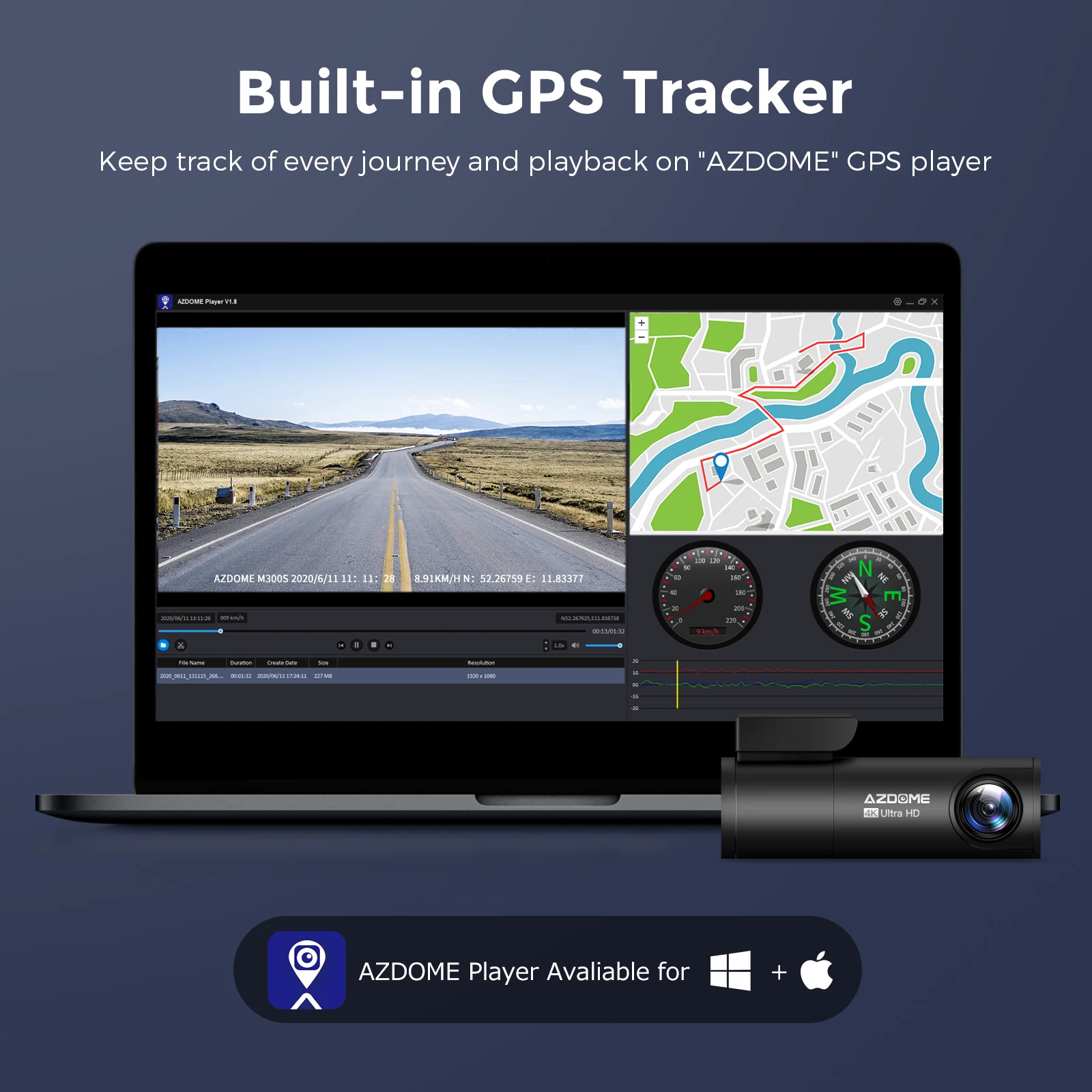 Видеорегистратор AZDOME 4K GPS Wi-Fi 2160P |