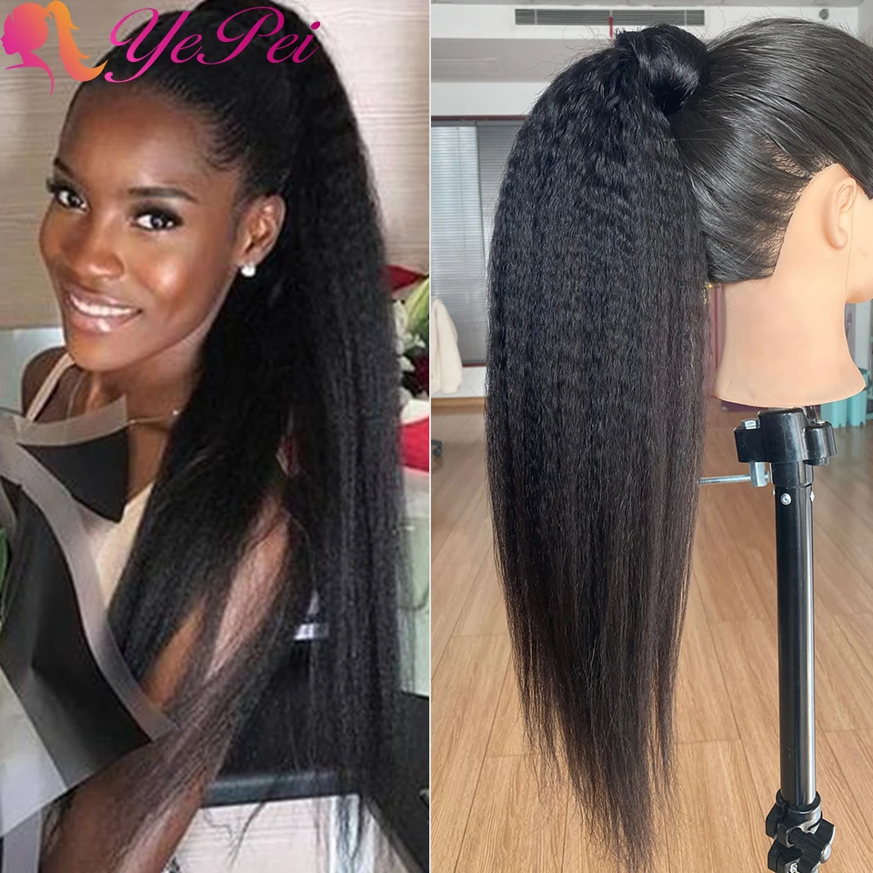 

Kinky Straight Wrap Around Ponytail Human Hair Brazilian Pony Tail Remy Hair Clip In Ponytail Extensions For Black Women 120g