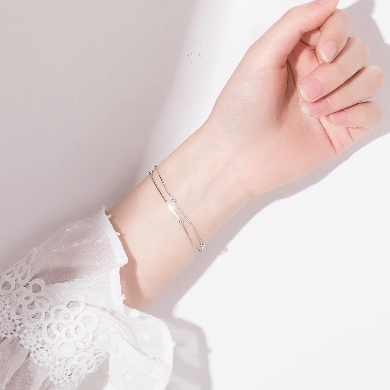 925 стерлингового серебра с двойным Слои друг браслет для женщин в Корейском