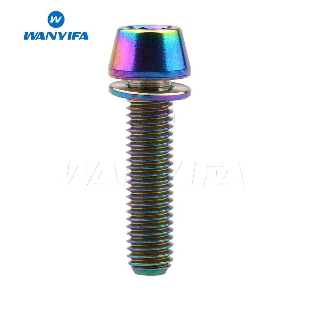 M5x20 Rainbow Wanyifa M5x16mm M5x18mm M5x20mm коническая головка Винт С Титановым болтом с шайбой для руля велосипеда синий черный титан радуга золото - Цвет: M5x20 Rainbow