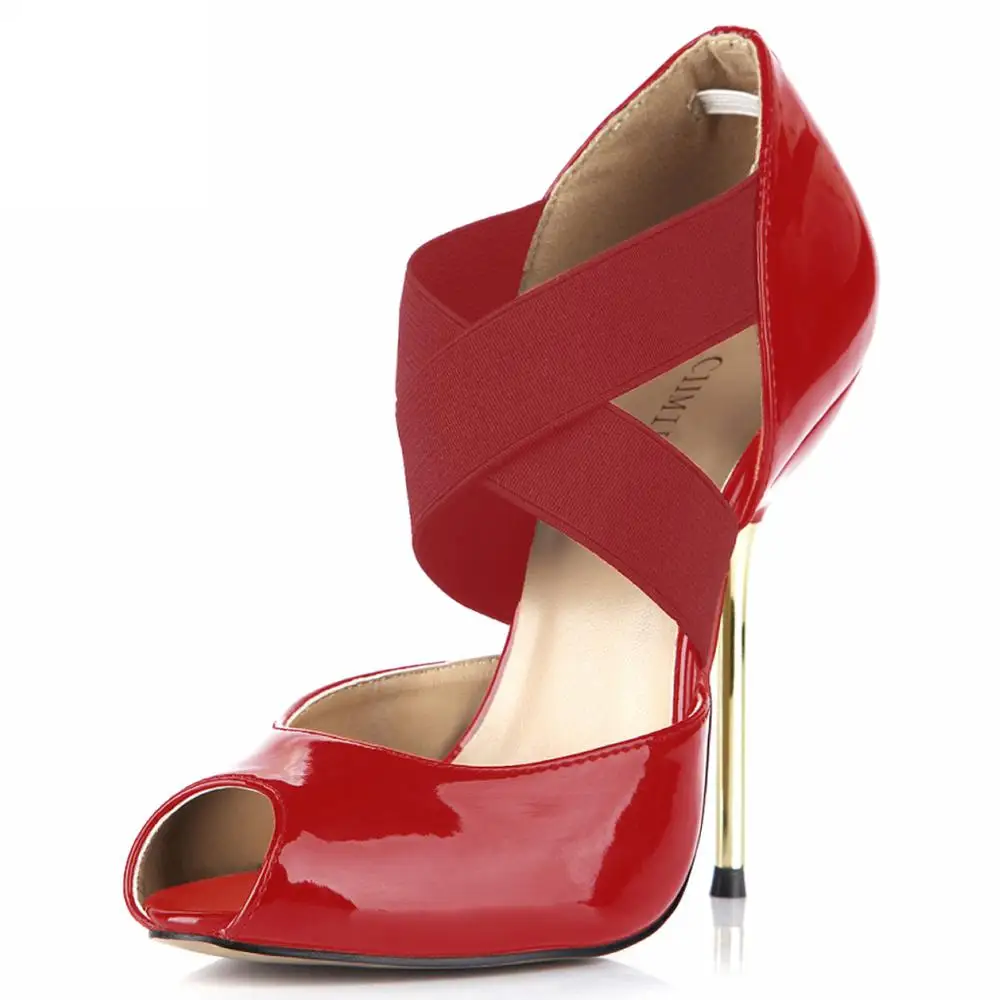 

SDTRFT New Designer 12cm Thin heels Single ladies D'Orsay shoes woman Cross strap Sandals Open ToePseudo-mother pumps sandalia