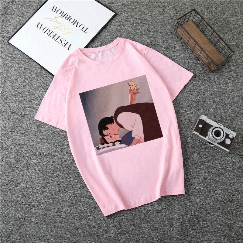 2499-pink Летняя Новинка года; футболка принцессы в стиле Харадзюку; футболка в стиле панк с круглым вырезом и эстетическим принтом; Повседневная Уличная одежда с короткими рукавами; женский топ - Цвет: 2499-pink