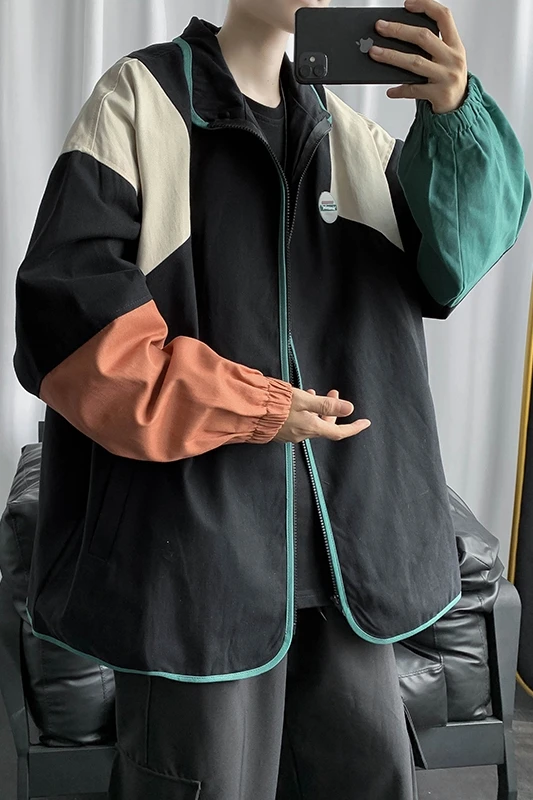 

Spring and Autumn Color Stitching Jacket Boy Korean Style Ins Trendy Tops Hong Kong Style Loose All-Matching Casual Cargo Pants