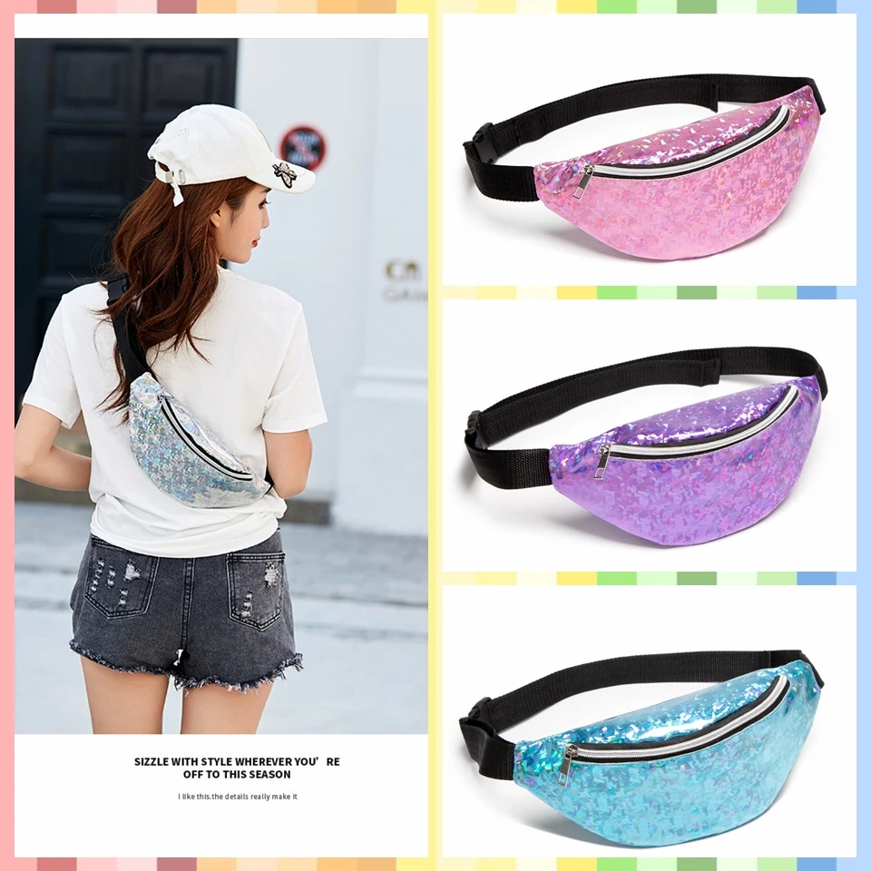 Новое поступление поясной ремень кошелек лазерная блестка поясная сумка для