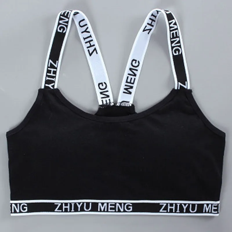 

Girls Sling Letter Sports Pure Cotton Puberty Tube Top Elementary School Students No Steel Ring Bra Lingerie