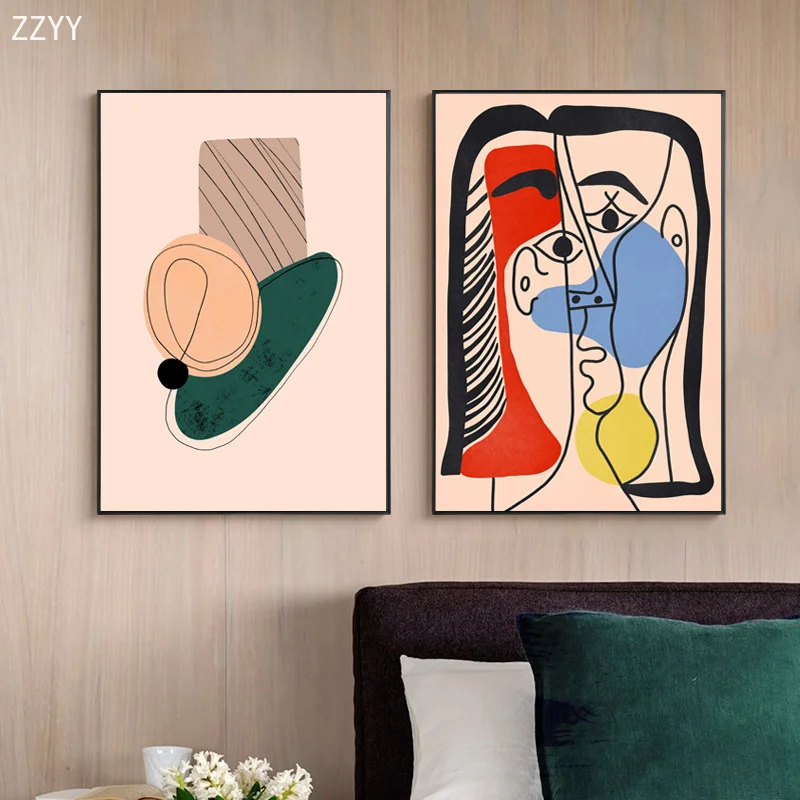 

Nordic Line Characters Face Abstract Colorul Canvas Painting Geometric Patterns Wall Art Poster and Print for Home Cuadros Decor