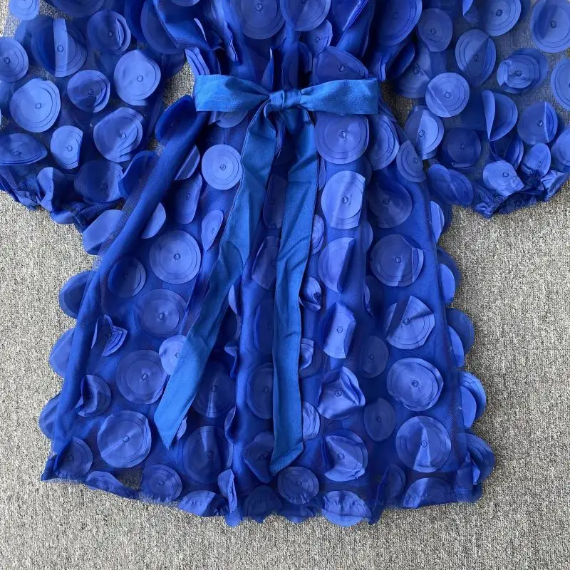 

BacklakeGirls 3/4 Sleeves Flower Western Style Autumn Off The Shoulder Appliques Party Dress Short Summer Dress With Sashes