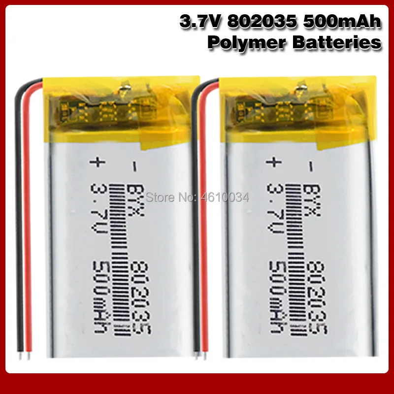 Batería de polímero de litio de 802035 v y 3,7 mah, baterías recargables de iones de litio de 3 y 7V para navegación GPS y dvd, 500