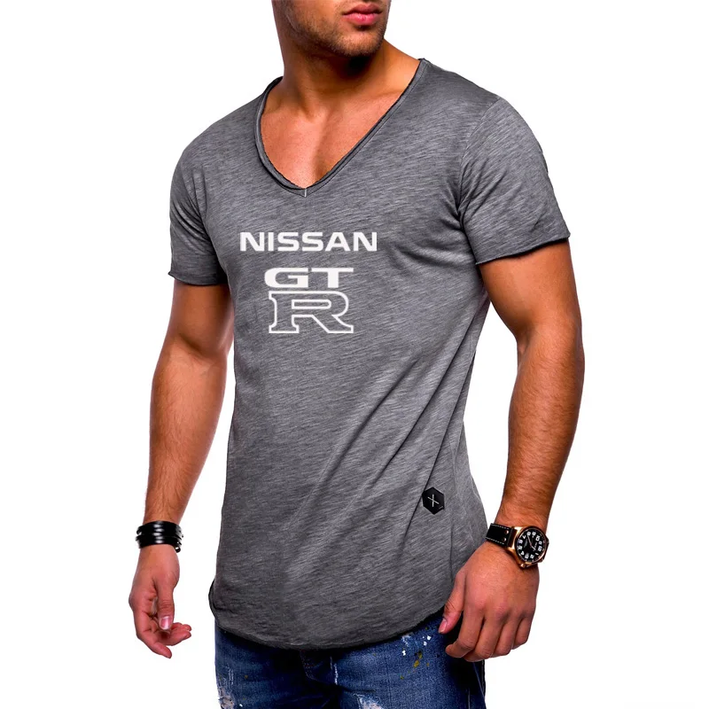 Mens Short Sleeve GTR race motorcycle T-shirt Summer casual male T shirts Cotton V Neck Fashion Harajuku Men Clothes w | Автомобили и