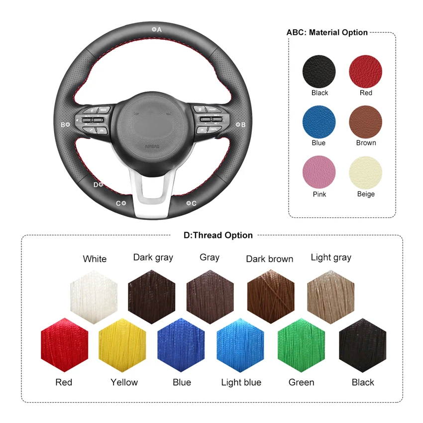 

MEWANT Black Artificial Leather Car Steering Wheel Covers for Kia K2 Rio Rio5 Picanto Morning 2017-2018 2019