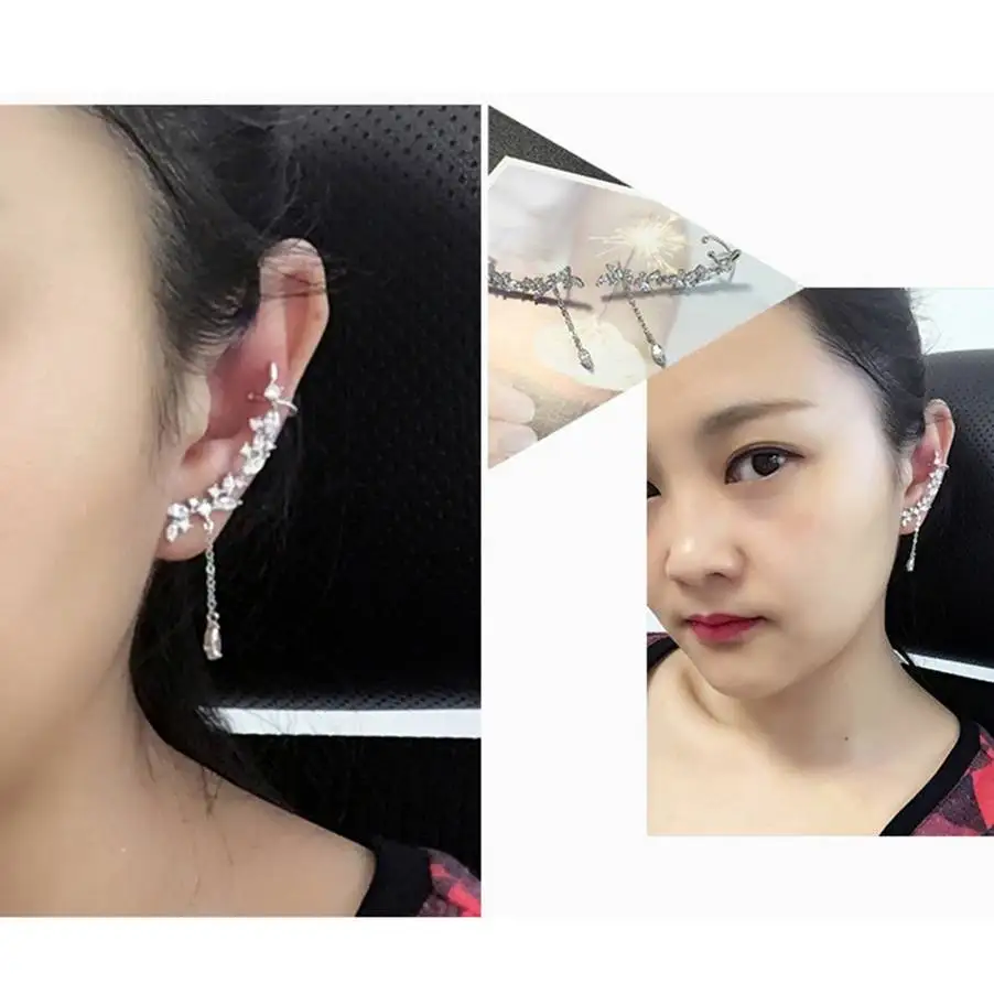J Fit for Left Ear 1 шт., готические блестящие серьги с кристаллами и бабочками, позолоченные/посеребренные хрящи, клипсы для женщин, аксессуары для девочек - Окраска металла: J Fit for Left Ear