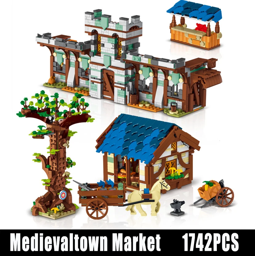 

IN Stock City Street View Medieval Town Market Bricks Set Compatible with 21325 Building Blocks Toys for Kids Christmas Gifts
