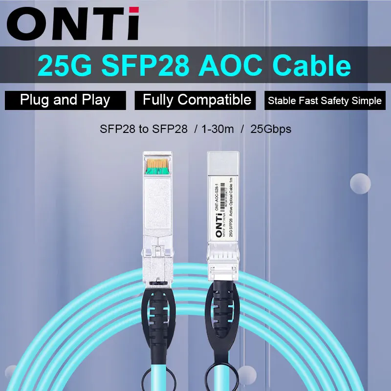 ONTi Free Shipping!!! 25G SFP28 to SFP28 AOC Fiber Cable 1-30m SFP Module OM3 Active Optical Cable Support Custom Length