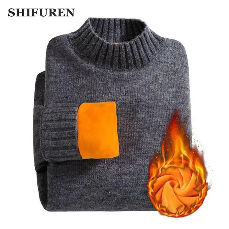 Зимние теплые свитера SHIFUREN с высоким воротом мужские толстые флисовые пуловеры