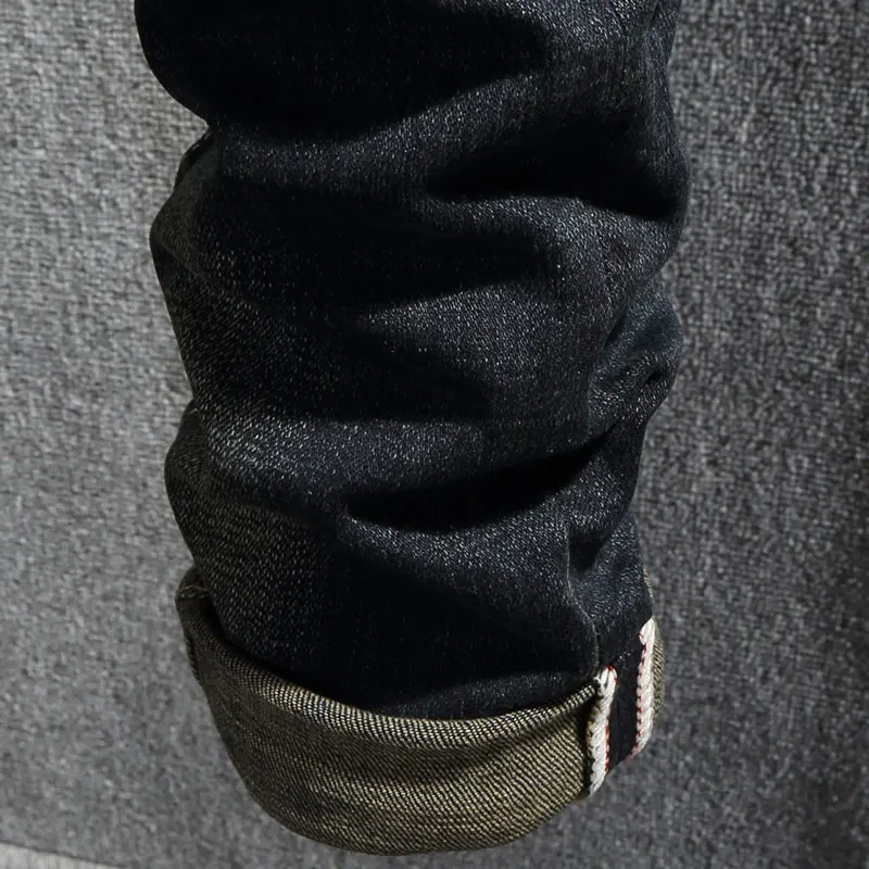 European Vintage Fashion Men Jeans Retro Distressed Washed Slim Fit Ripped Jeans Men Scratch Designer Casual Cotton Denim Pants