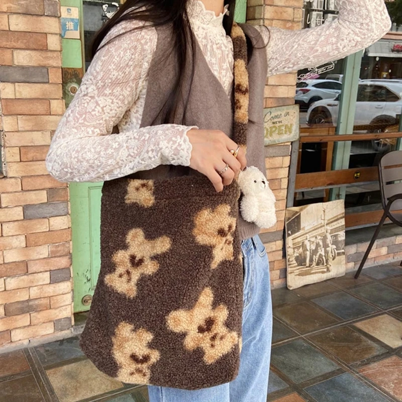 

Cute Plush Bear Pattern Women Crossbody Shoulder Bag Diagonal Messenger Casual