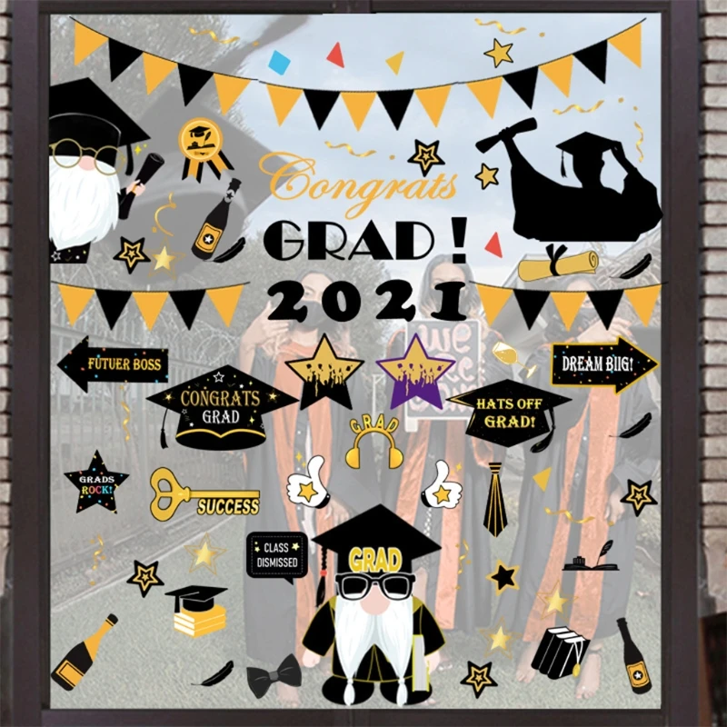 

9 Sheet Graduation Stickers Wall Decoration School Home Congrats Grad Party Supplies Decals Class of 2021 Window Decor Gift