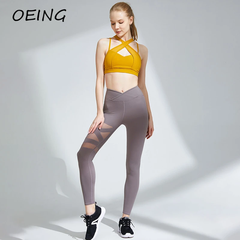 

Yoga Sets Women Gym Clothes Workout Seamless Leggings Strappy Bra Set