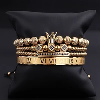 2020 latest fashion men jewelry bracelet luxury cz micro pave charm stainless steel roman bangle bracelet set men jewelry gift
