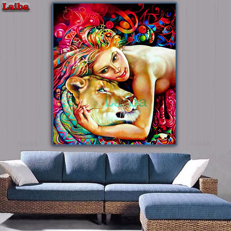 

Новый 5D сексуальный женский и лев DIY полный квадрат Алмазная картина мозаика головоломка алмазные Стразы Вышивка крестиком домашний декор