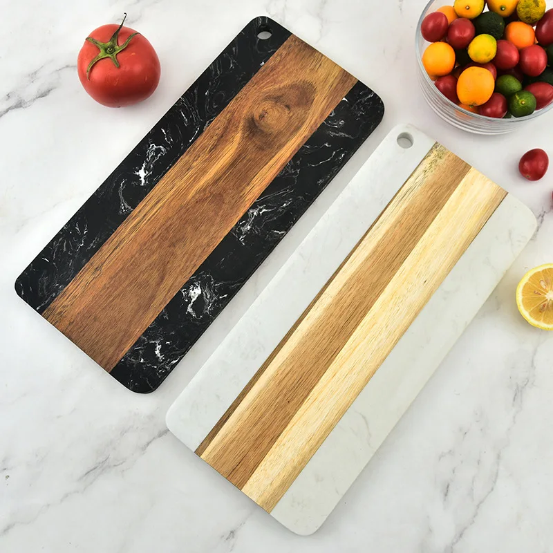 

Marble splicing wood kitchen board Acacia kitchen board chopping board creative Western food flat plate pizza plate steak plate