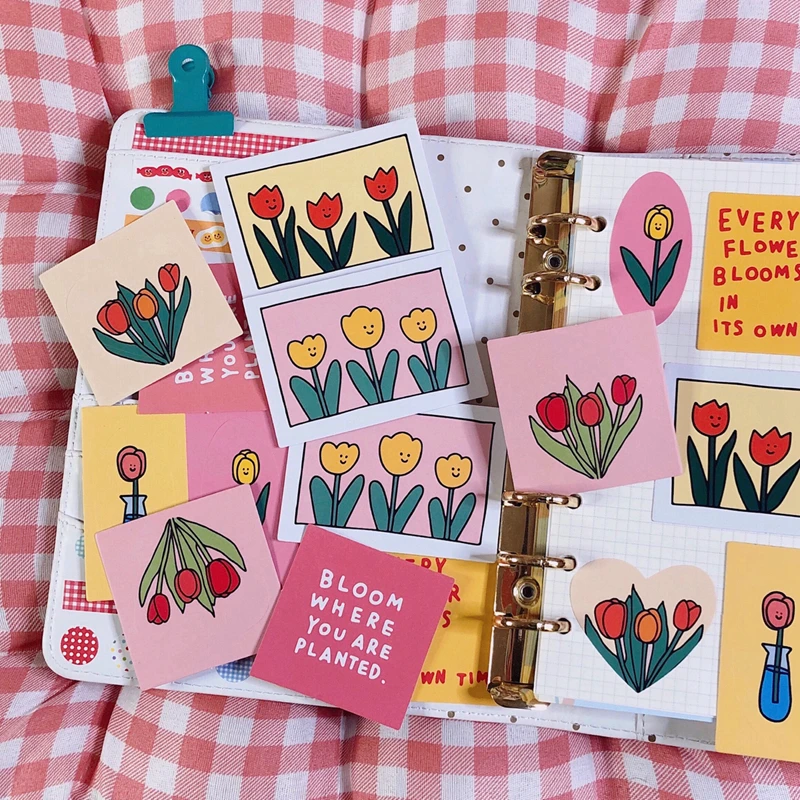 Korean Tulip Letters Flower Stickers Hand-painted Simple Mobile Phone Notebook Labels Decorative Sticker Seal sticker Stationery |