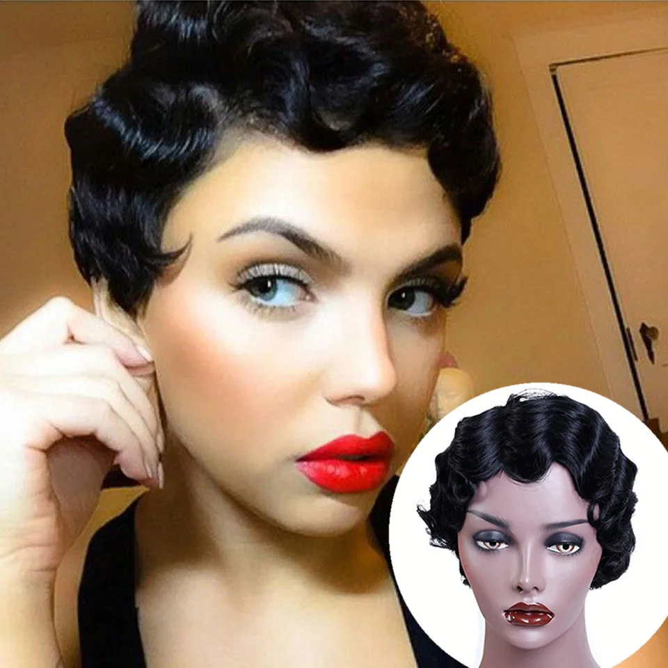 Buqi синтетические волосы короткие вьющиеся термостойкие пальчиковые волны