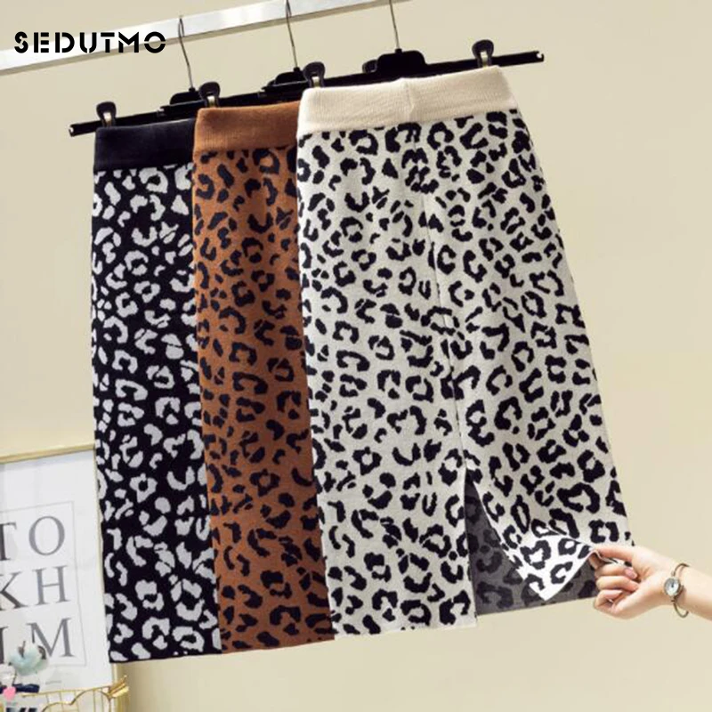 

SEDUTMO Winter Leopard Knitted Pencil Skirts Women High Waist Midi Skirt Casual Autumn Slim Thick Vintage Sexy Skirt ED895