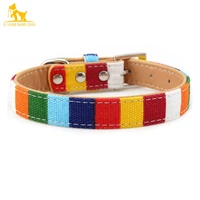 colorful stripe leather dog collar padded puppy neck strap collars for small medium large dog cat accessories pitbull bulldog