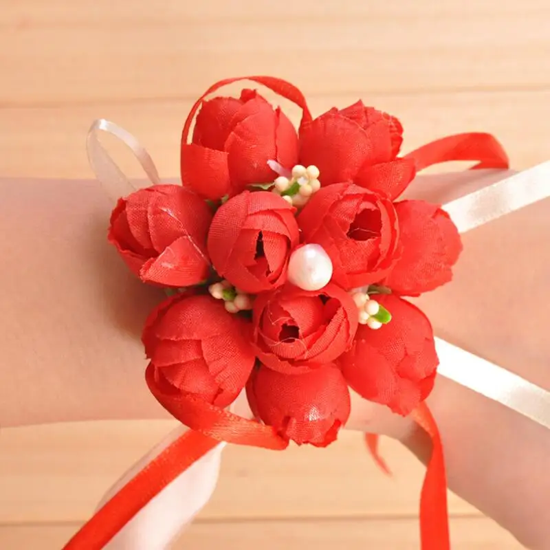 

Wedding Imitation Wrist Flower Bridesmaid Sisters Bridal Wrist Corsage Decorative Flower Prom Hand Flower Bracelet LX8133